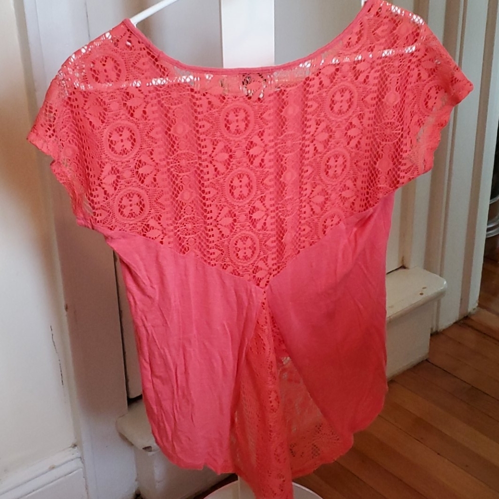 Salmon Cap Sleeve Top Lace Back High Low XS